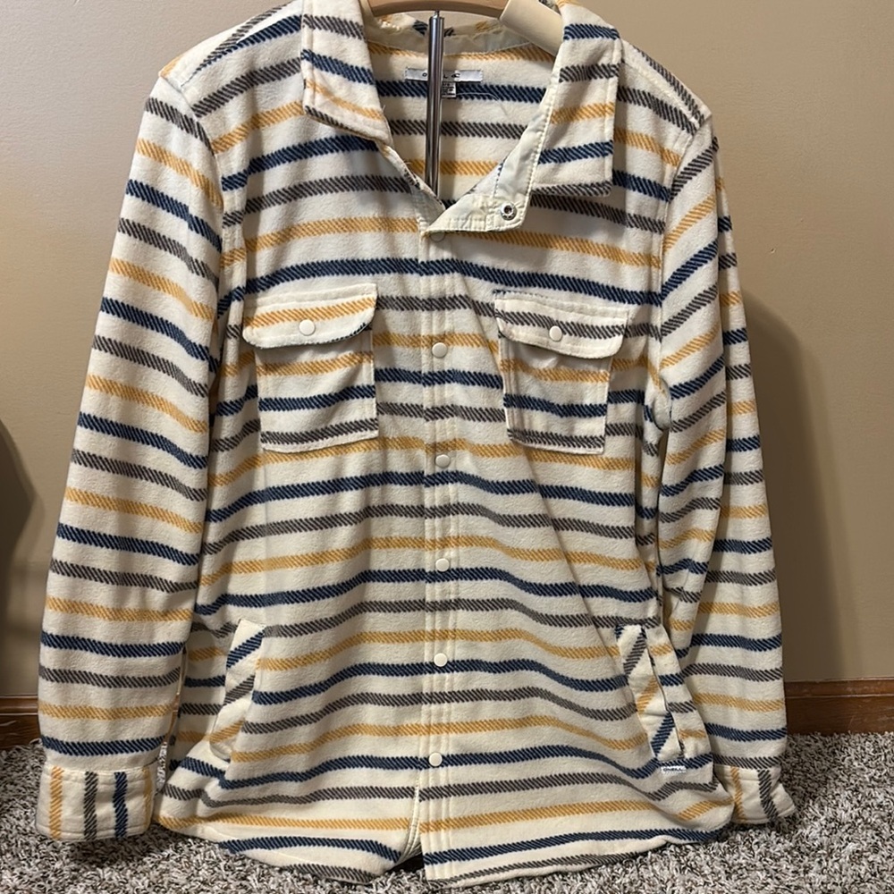 O'Neill Men's Casual Button Down Shirt - Cream, Navy, Yellow Stripes